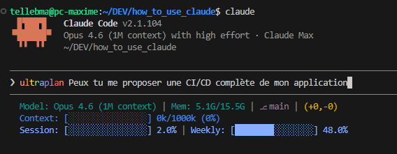 Launching the /ultraplan command in the Claude Code terminal